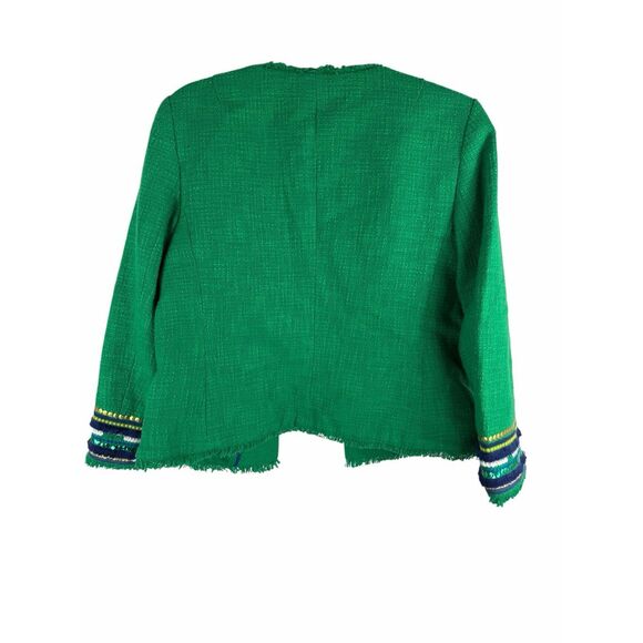 Talbots green tweed crop blazer with blue detailed sleeves- size 6 - Picture 2 of 7